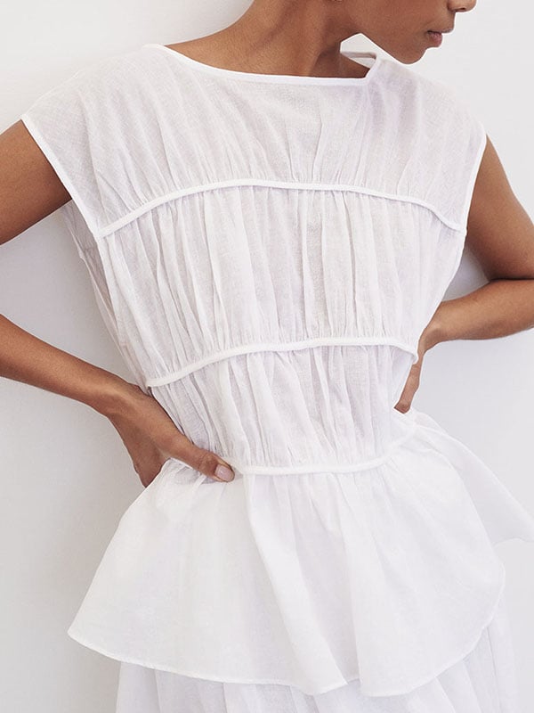 Women's White Linen-Blend Layered Top