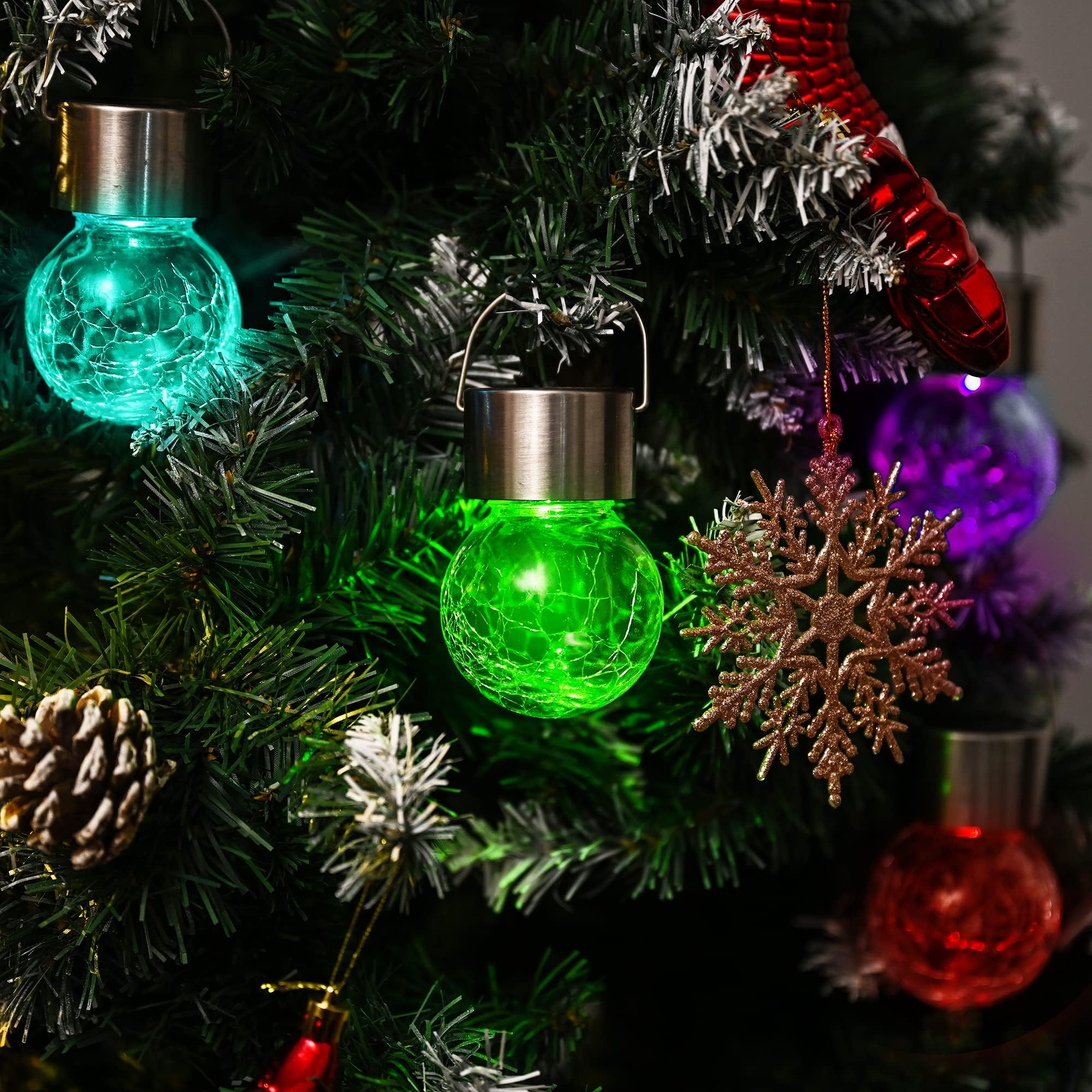 🎄Early Christmas New Sale🎄Multi-Color Changing Cracked Glass Hanging Ball Waterproof Solar Outdoor Lights