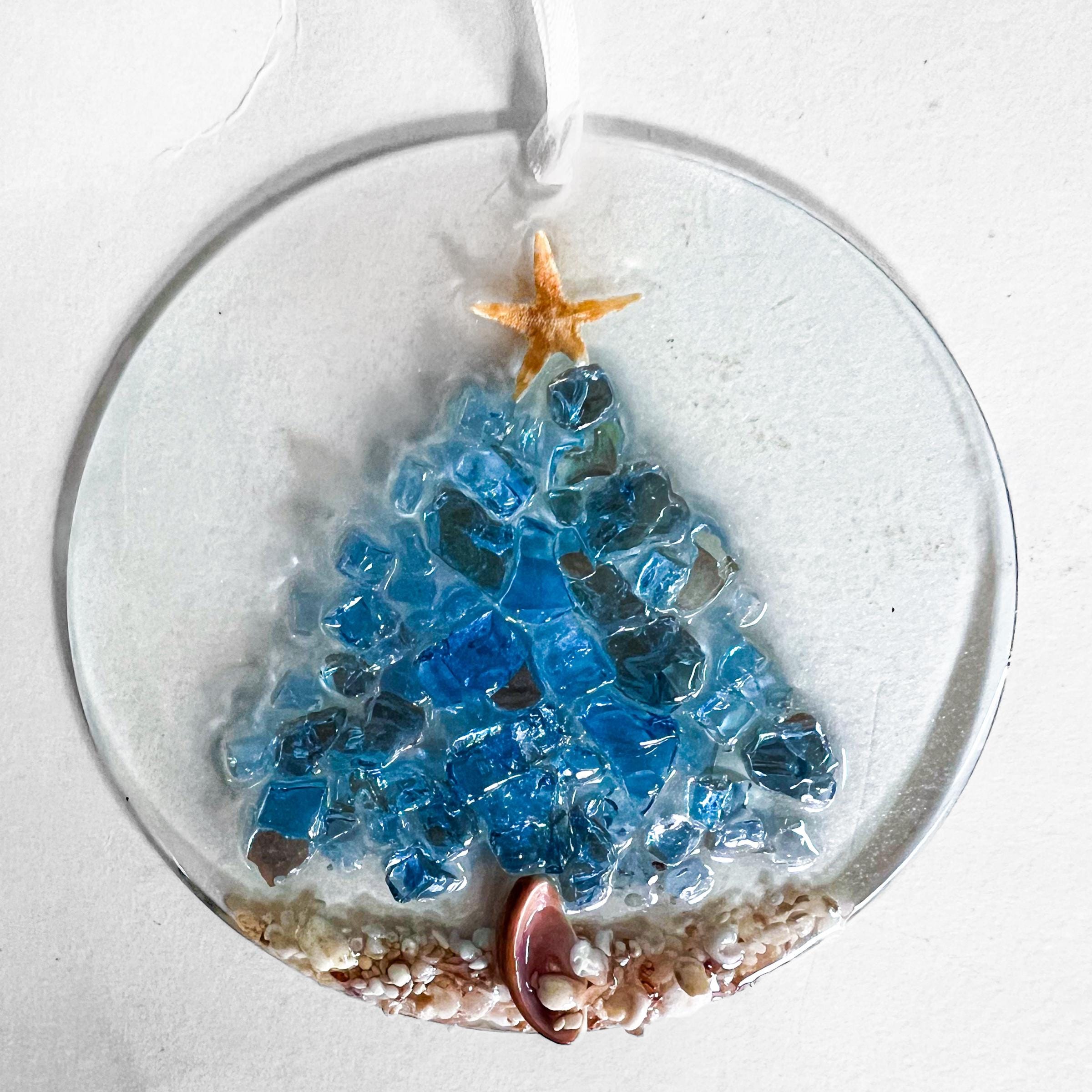 Handcrafted Starfish & Crushed Glass Christmas Tree Suncatcher