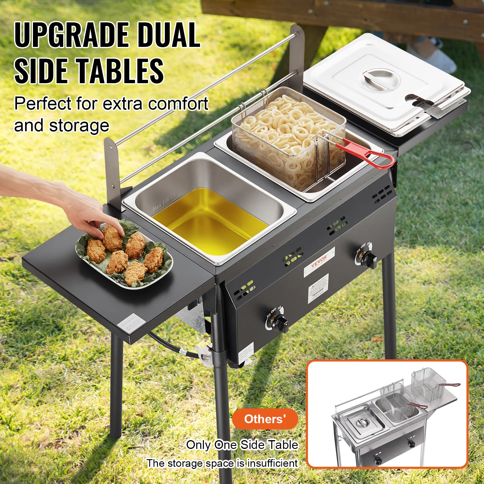 Outdoor Propane Deep Fryer,  Double Burners Commercial Fryer, 16 Qt Stainless Steel Cooker with Removable Baskets & Lids & Tanks, Oil Fryer Cart with Thermometer & Regulator, For Outdoor Cooking