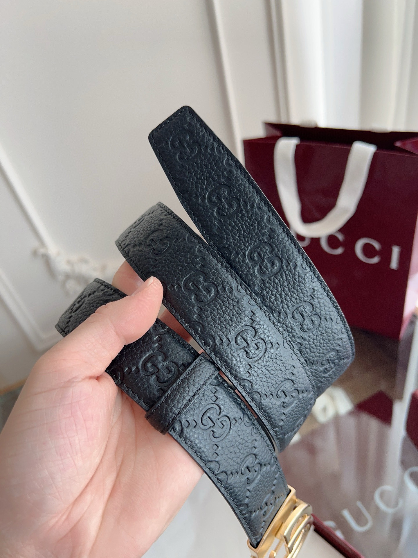 Gucci automatic smooth buckle double-sided cowhide belt width 3.5cm