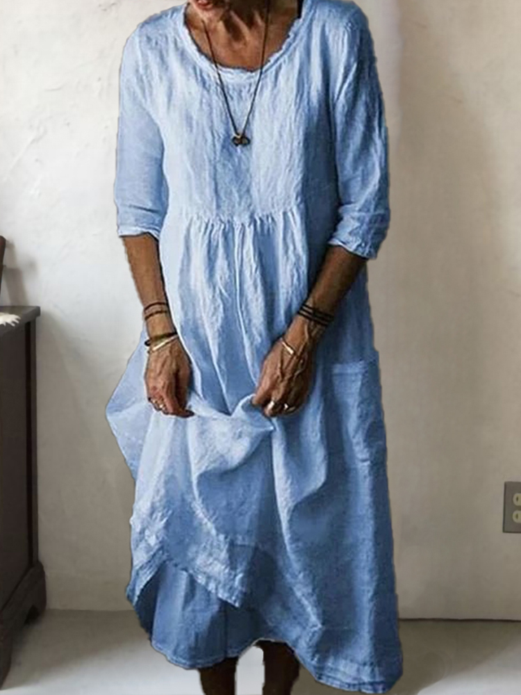 Casual Loose Round Neck Solid Maxi Dress
