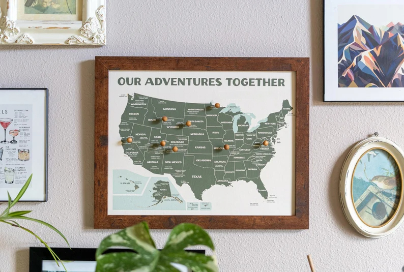 National Parks Push Pin Map – Personalized Adventure Map, Track Your National Park Travels ,11x14