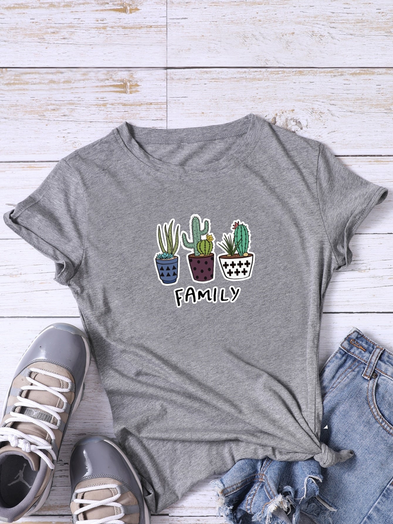 Letter & Cactus Print Tee