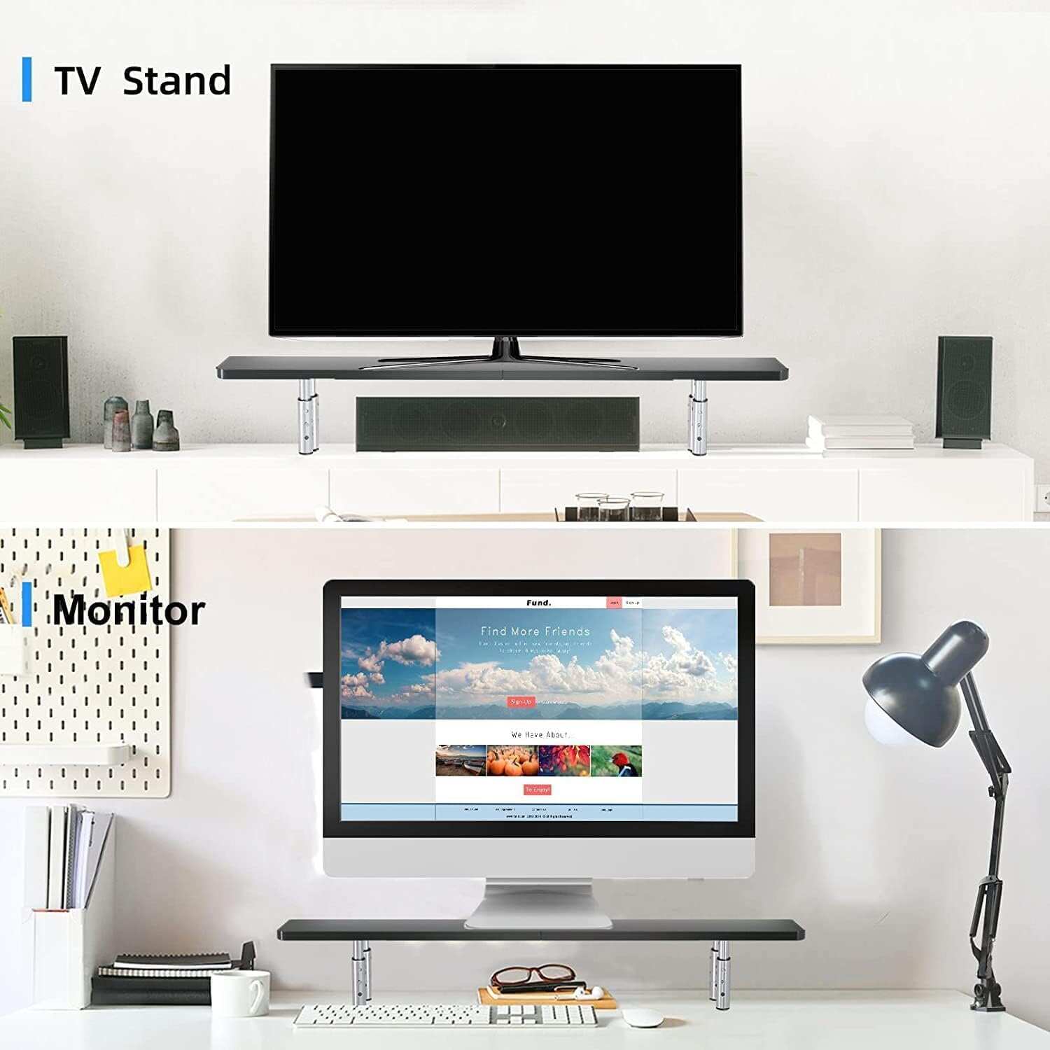 Computer Monitor Stand Riser,Monitor Riser for Laptop, Printer, Notebook and All Flat Screen TV Display with Vented Platform,3 Height Adjustable Laptop Riser,1 Pack,Black(MST003)