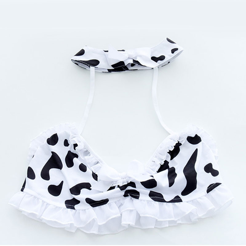 Cow Print Bow Knot Bikini Halter Lingerie Set