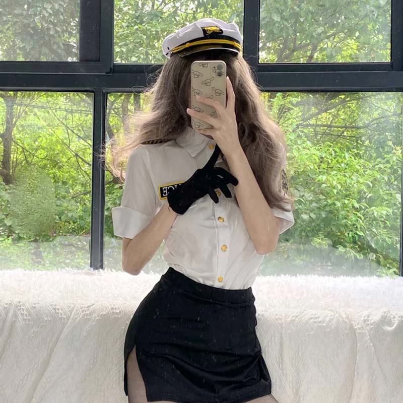 Cosplay Policewoman White Stockings Uniform Lingerie Set
