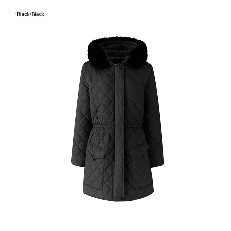 Slim-Fit Plaid Winter Top for Women with Long Sleeves, a Hood, and Lace-Up Detailing