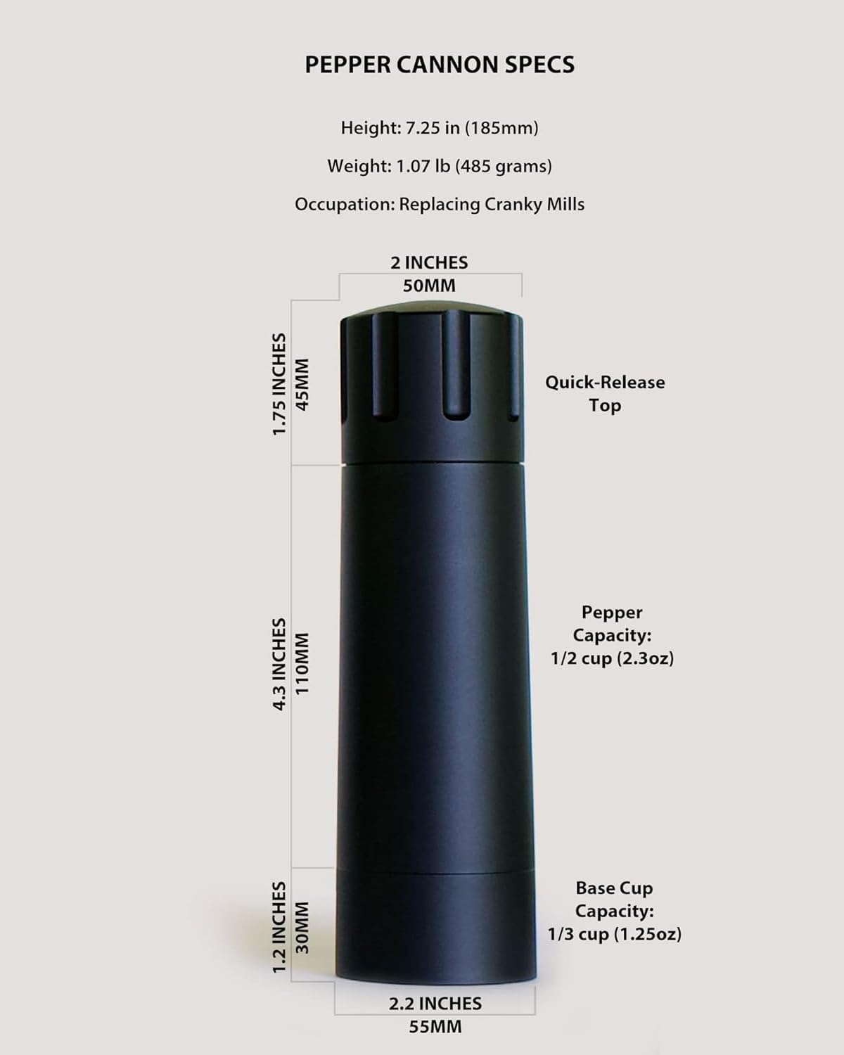 MANNKITCHEN Pepper Cannon Professional Grade Heavy Duty High Output Pepper Mill