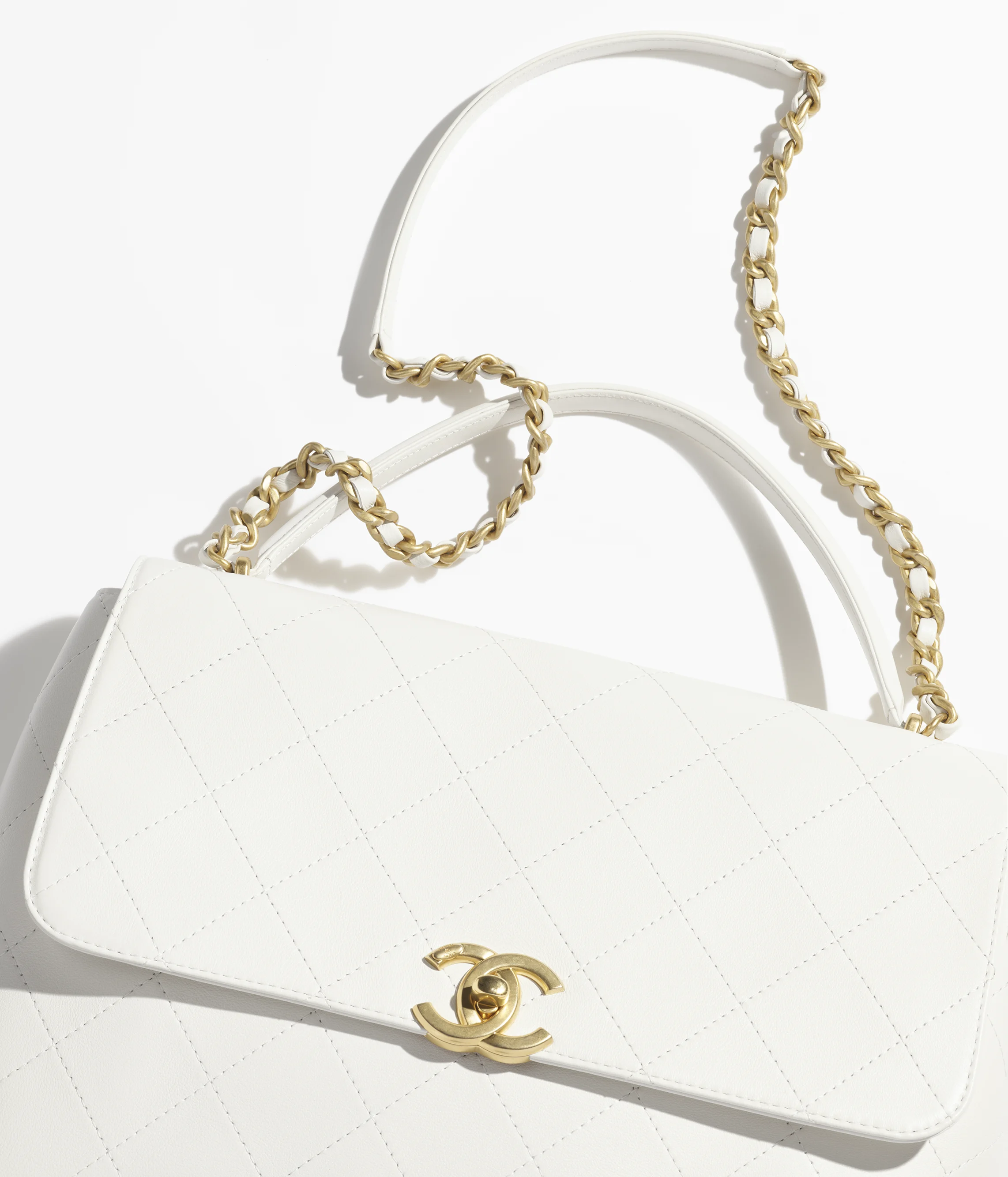 Chanel Maxi Flap Bag with Top Handle Calfskin & Gold-Tone Metal White AS5543-B20111-10601