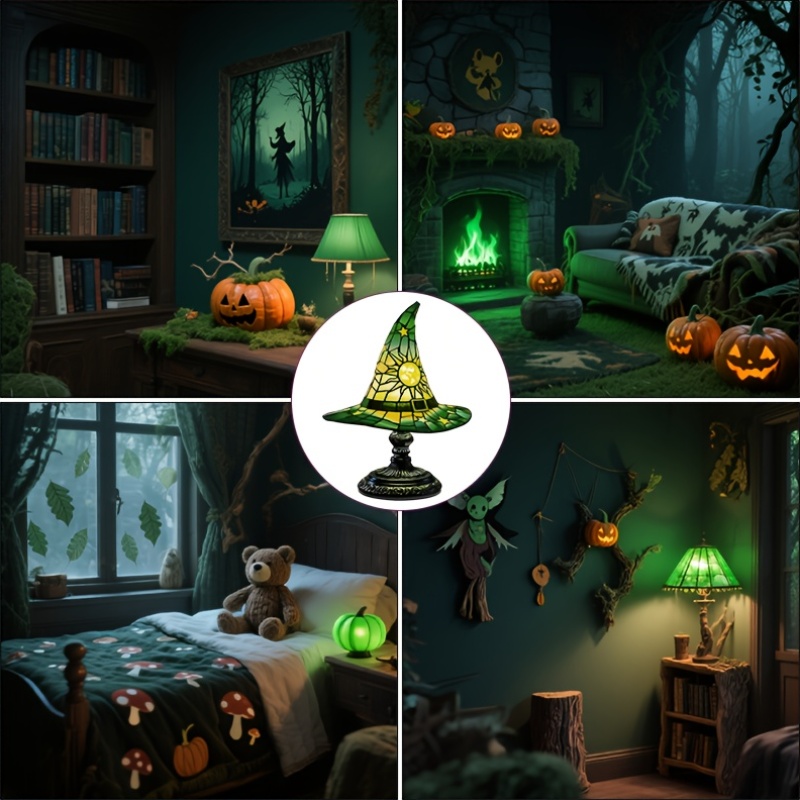 💥ON SALE💥- 🍂🧙‍♀️ Autumn Stained Glass Witch Hat Lamp ✨🕯️