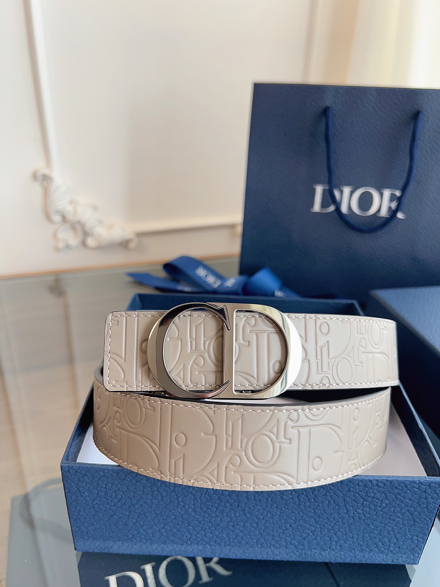 Dior embossed leather belt 3.5CM wide
