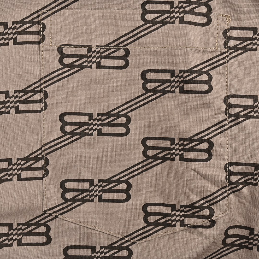 Balenciaga Khaki Full Print Lock Short Sleeve Shirt