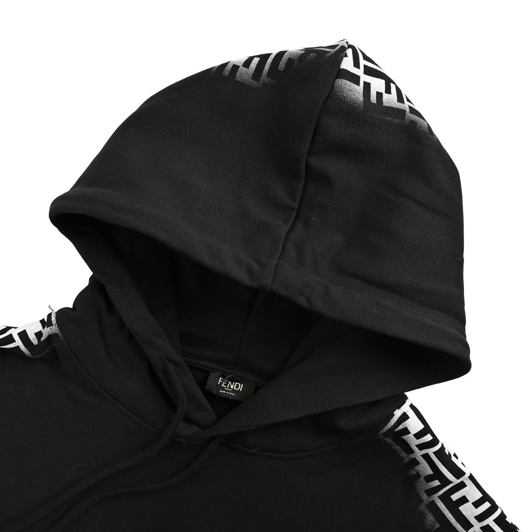 Fendi 24Fw hooded sweatshirt with embroidered letters on the chest and double F webbing on the side
