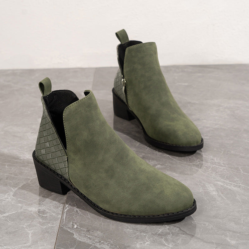 Fashionable V-cut Side Zipper Ankle Boots for Women