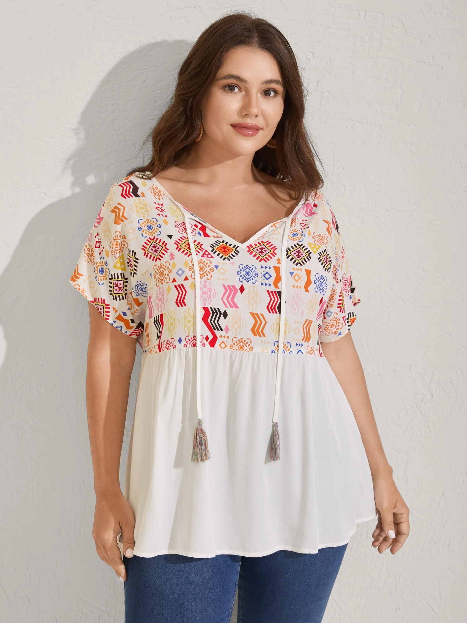 Multicolor Boho Stripes Woven Cut-Out Blouse