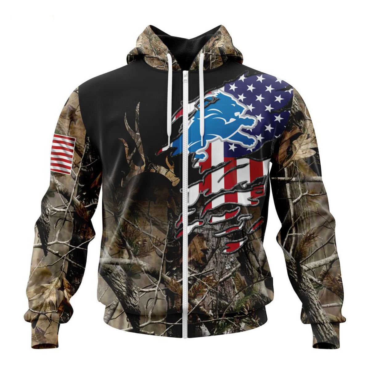 DETROIT LIONS 3D HOODIE CAMO REALTREE HUNTING