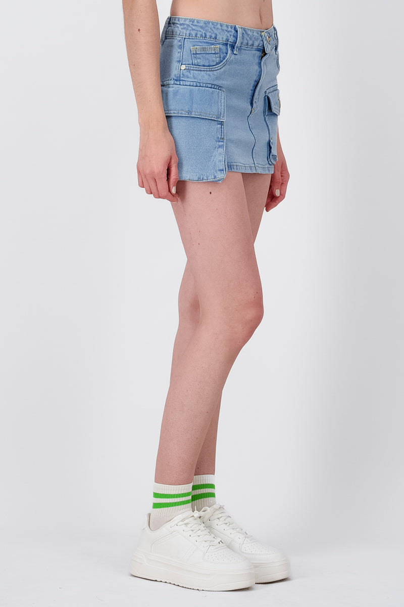 Denim Mini Cargo Skirt