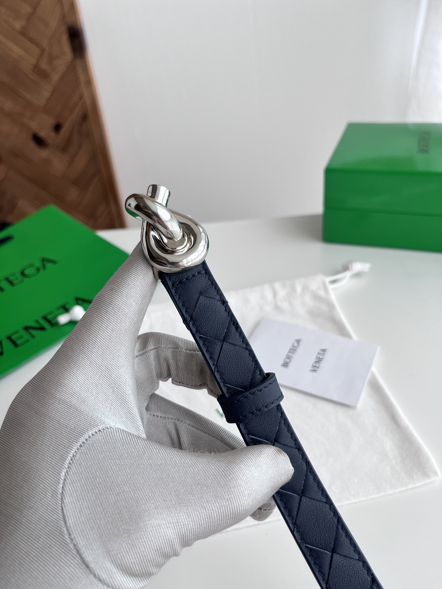 Bottega Veneta intreccio woven cowhide double-sided belt width 2.0cm
