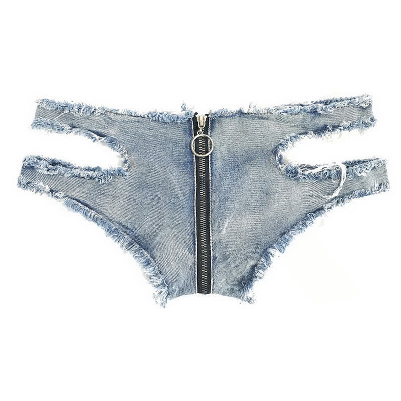 Sexy Hollow Out Zipper Denim Shorts Lingerie