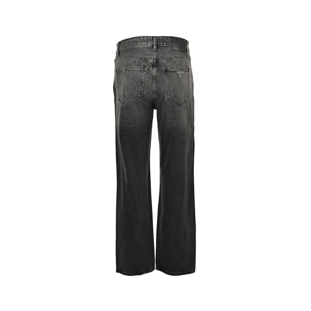 Prada 24Fw Deconstructed Wide-Leg Jeans with Back Pockets and Triangle Logo