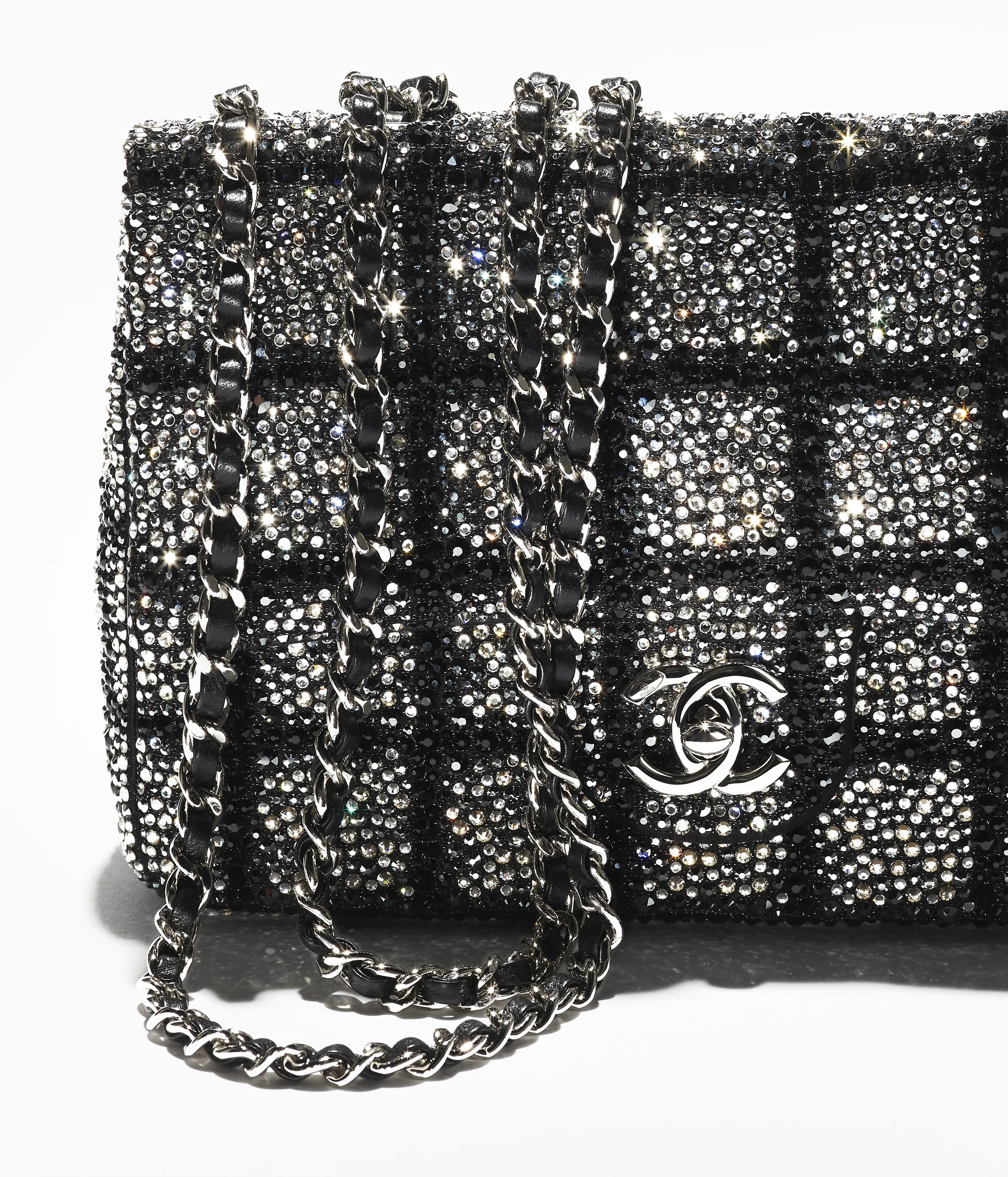 CHANEL Evening Bag Strass, Silver-Tone Metal Black & Silver AS4297-B18946-NACYH
