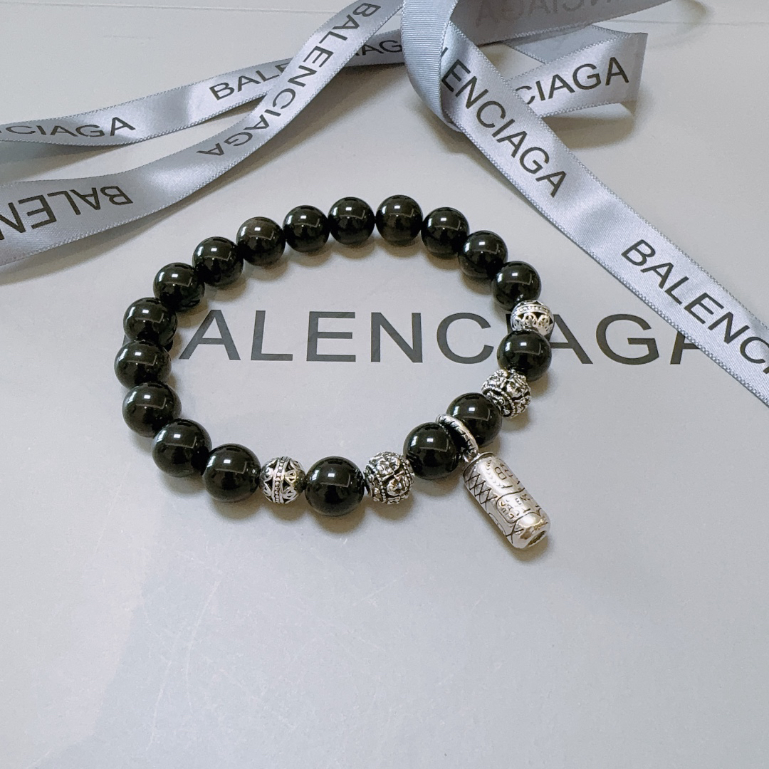 Balenciaga Natural Obsidian Thai Silver Style Bracelet