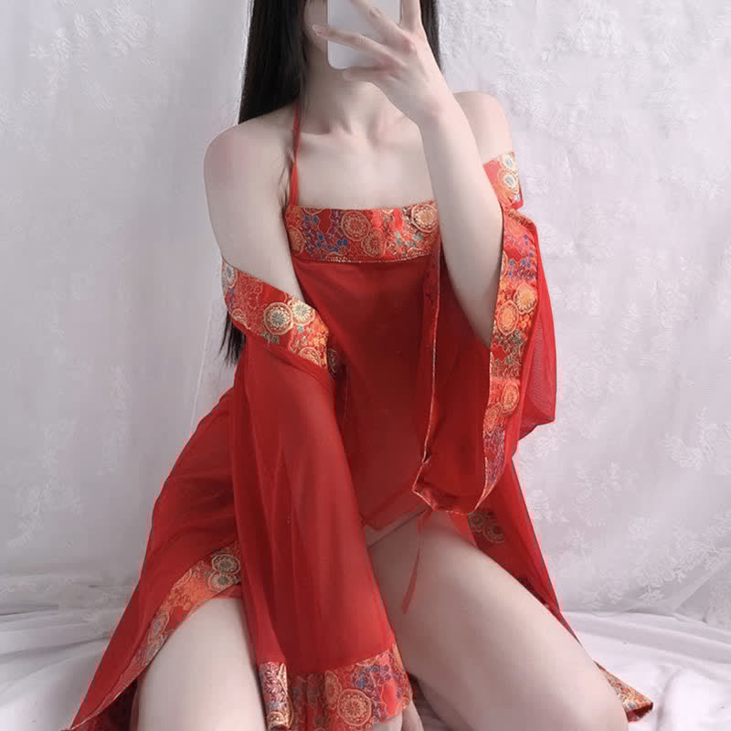 Vintage Han Costume Print See Through Lingerie Set