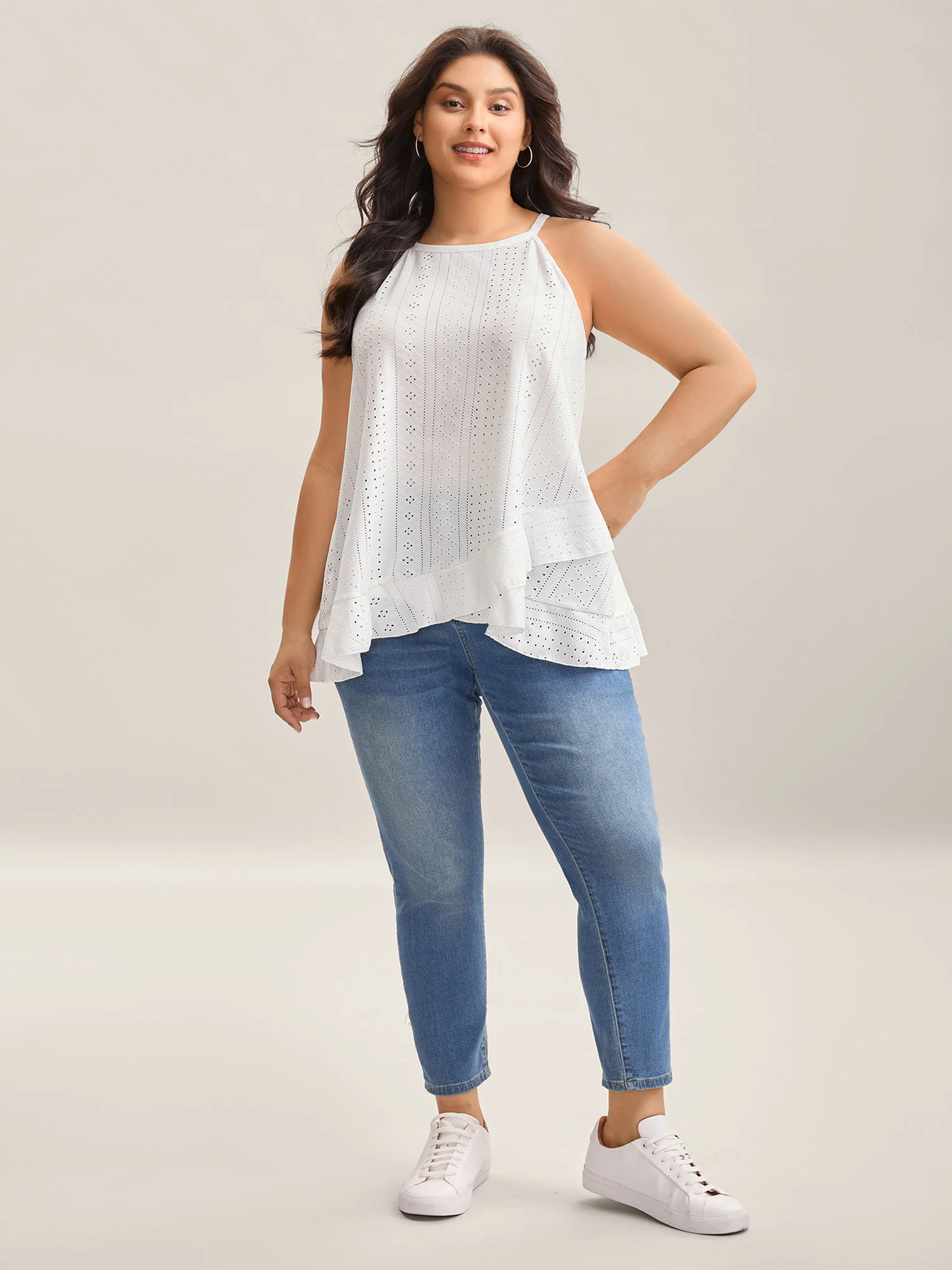 Textured Knit Overlap Hem Tank Top