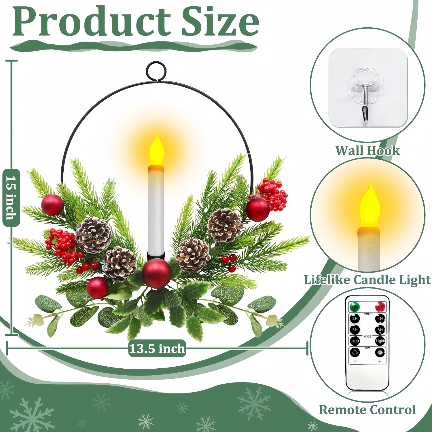 💥Early Christmas Sale💥- 2025 Christmas Front Door & Window Candles Wreaths with Timer Remote