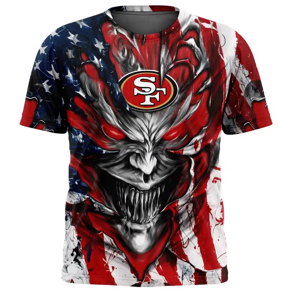 SAN FRANCISCO 49ERS DEMON FACE AMERICAN FLAG-3D UNISEX HOODIE