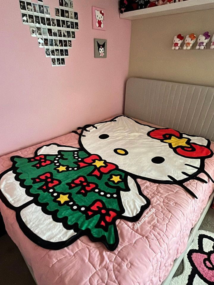 KT Shape Christmas Blanket Flannel Throw Blanket Cute Blanket Lightweight Soft Cozy for Bed Kids Adult Womens Gifts for Christmas |Thicker Version