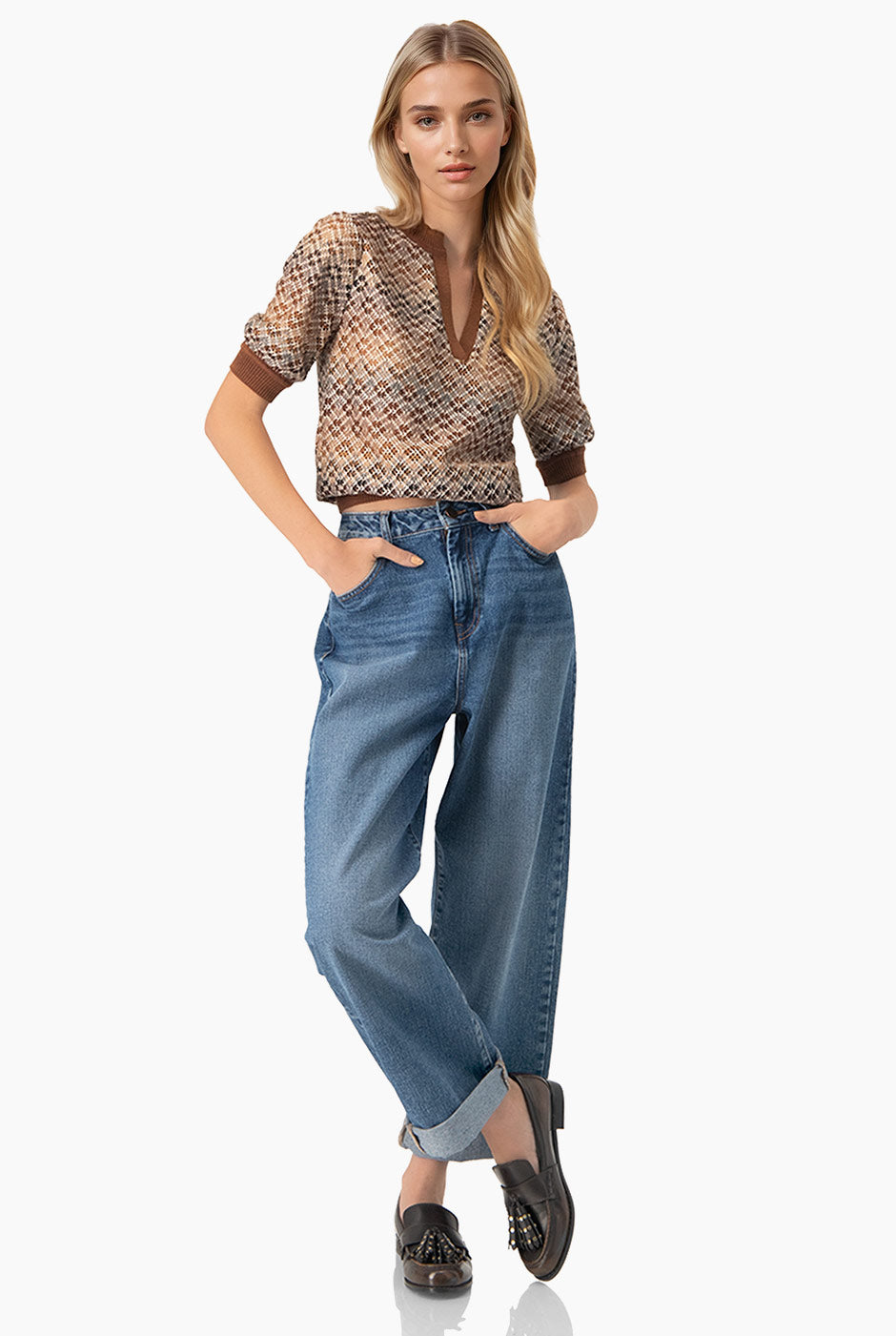 Blusa recta tejida y escote V