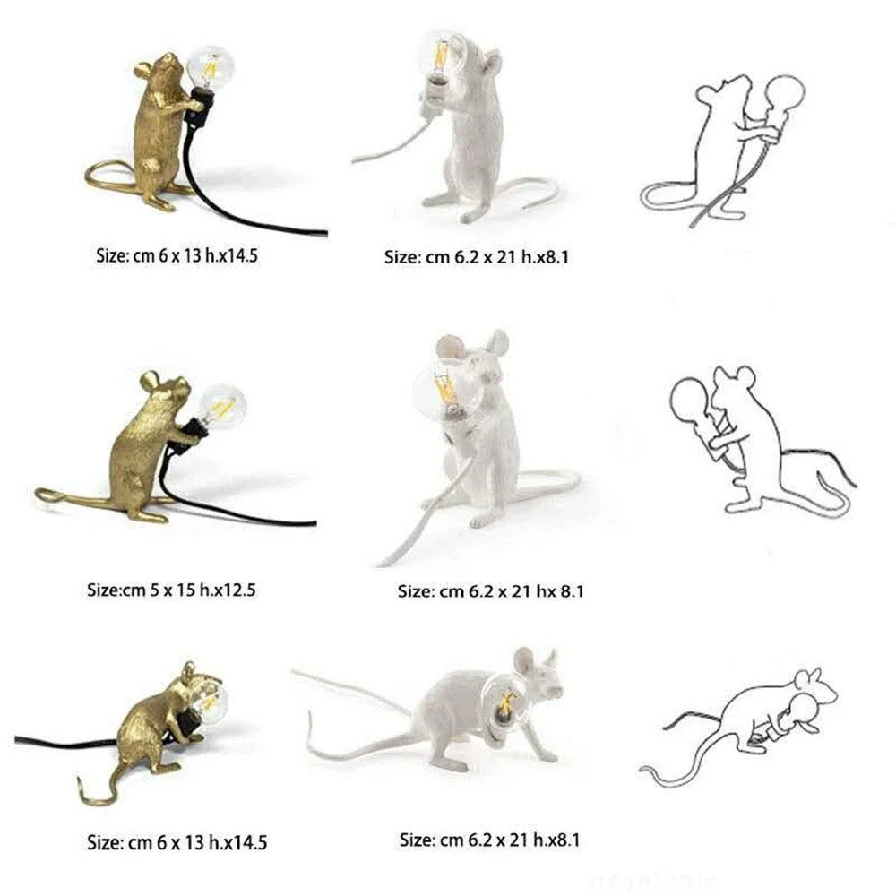 Table Lamp Set Mouse Shape Resin Creative Desk Light Bedside Lamp Light Bedside Gift Decoration LED Bedroom,Study Room Home Room Decor