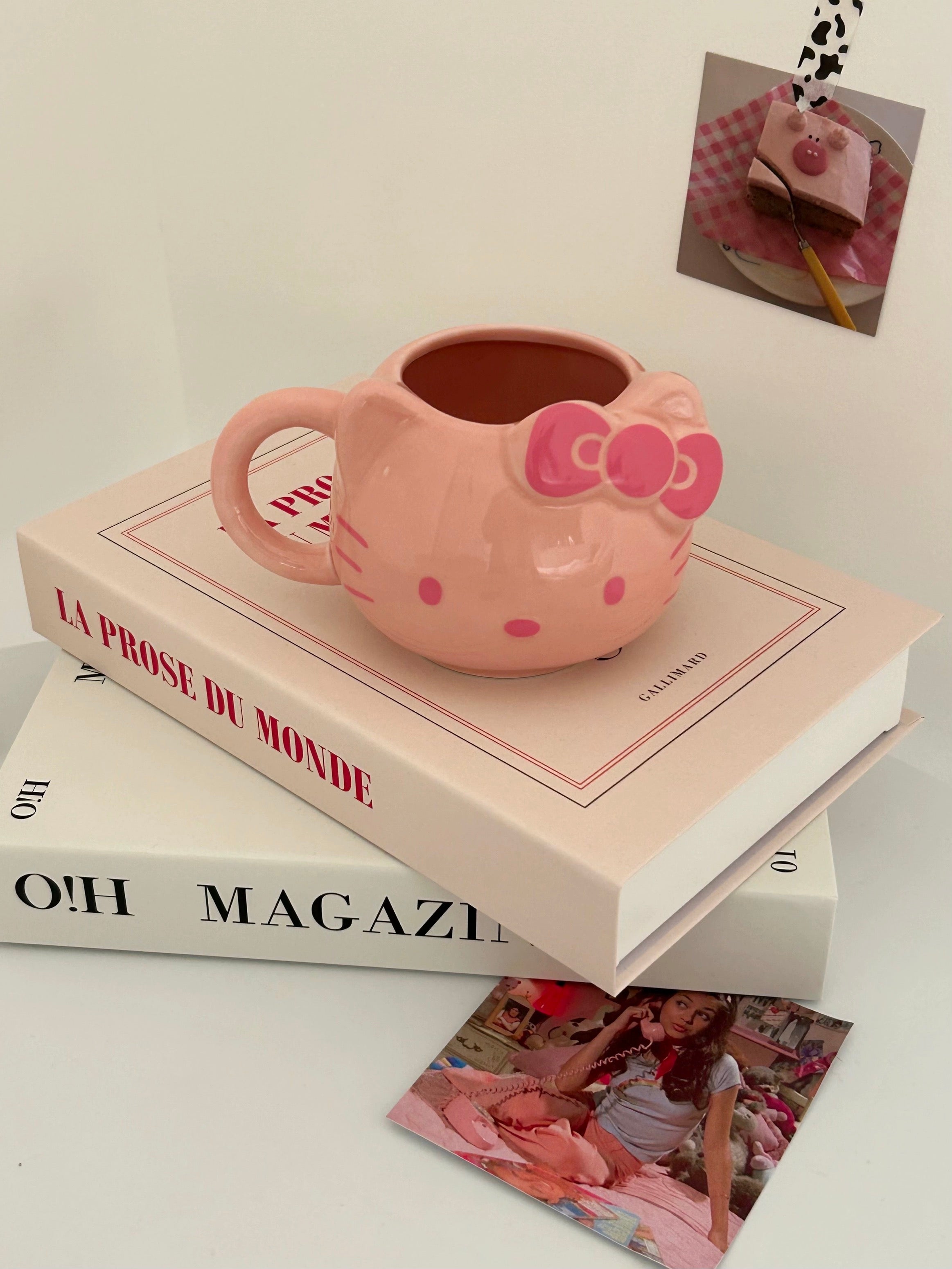 KT Pink Cute Ceramic Coffee Mug Birthday Novelty Gifts for Women Kids