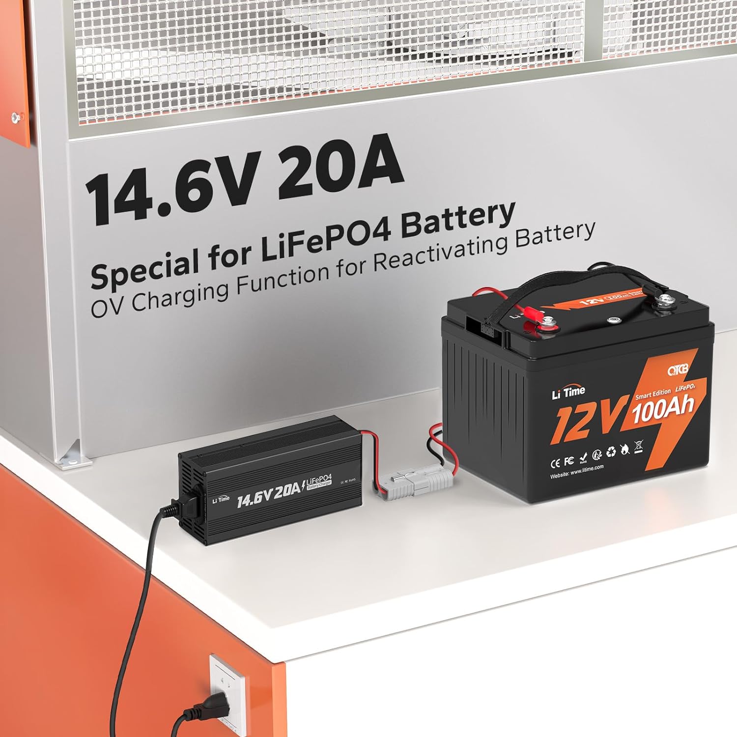 LiTime 12V 20A Lithium Battery Charger 14.6V LiFePO4 Battery Charger AC-DC Smart Charger