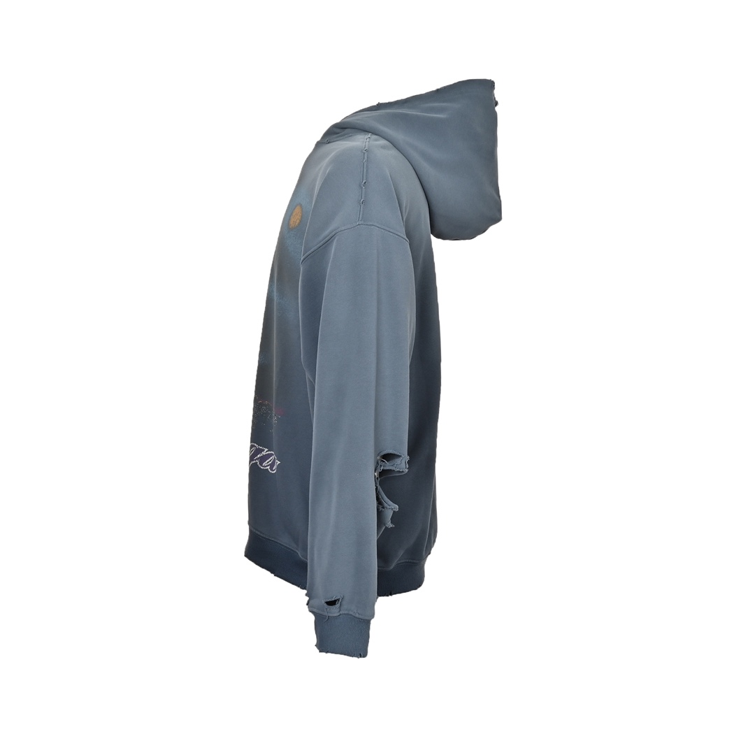 Balenciaga 24Fw Iron Tower Inkjet Graffiti Washed Distressed Hooded Sweatshirt