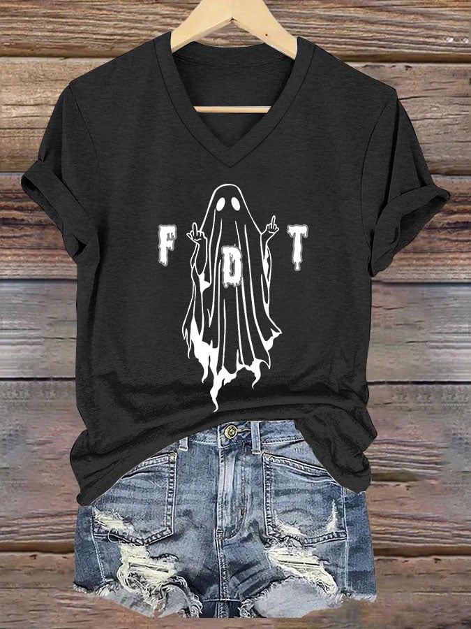 🔥Buy 3 Get 10% Off🔥Women's Halloween FDT Printed V-Neck Short Sleeve T-Shirt
