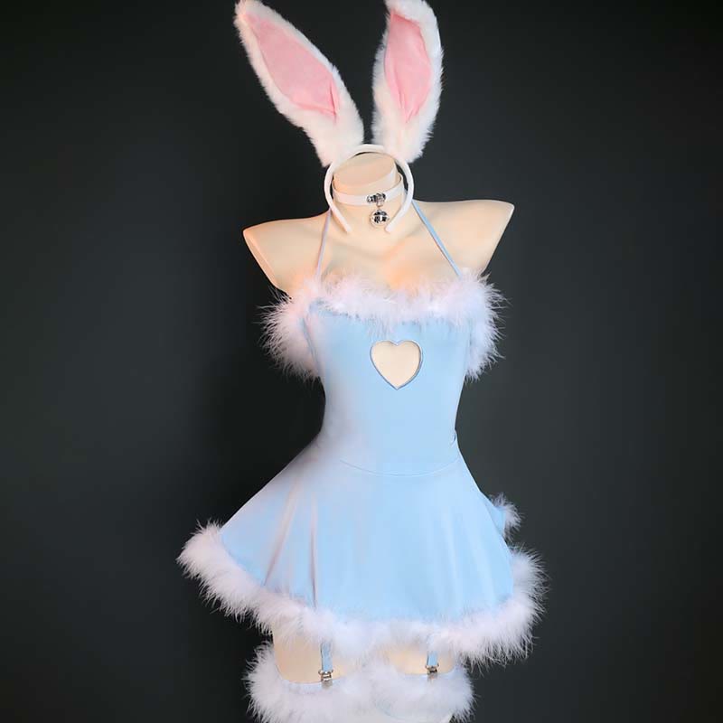Cosplay Rabbit Heart Hollow Jumpsuit Short Skirt Lingerie