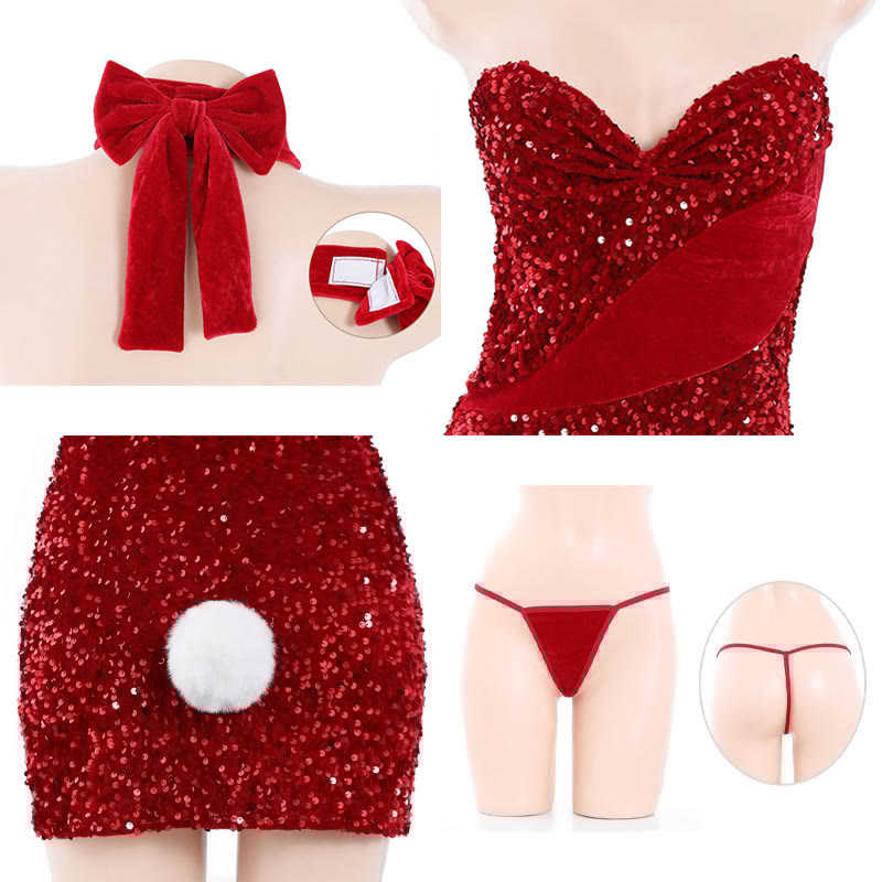 Bunny Ear Sequins Lingerie Dress Set