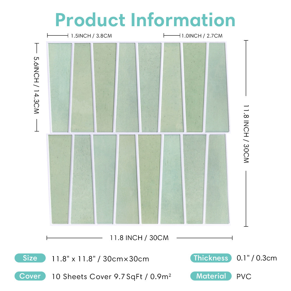 3D Trapezoid Light Green Peel and Stick Wall Tile