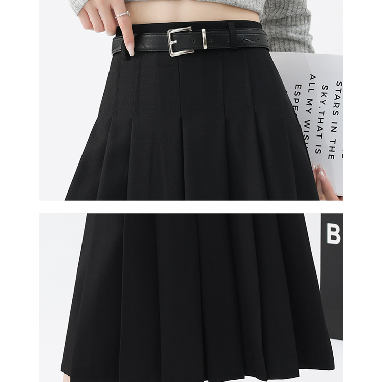 High waist show thin pleated skirt belt suit skirt