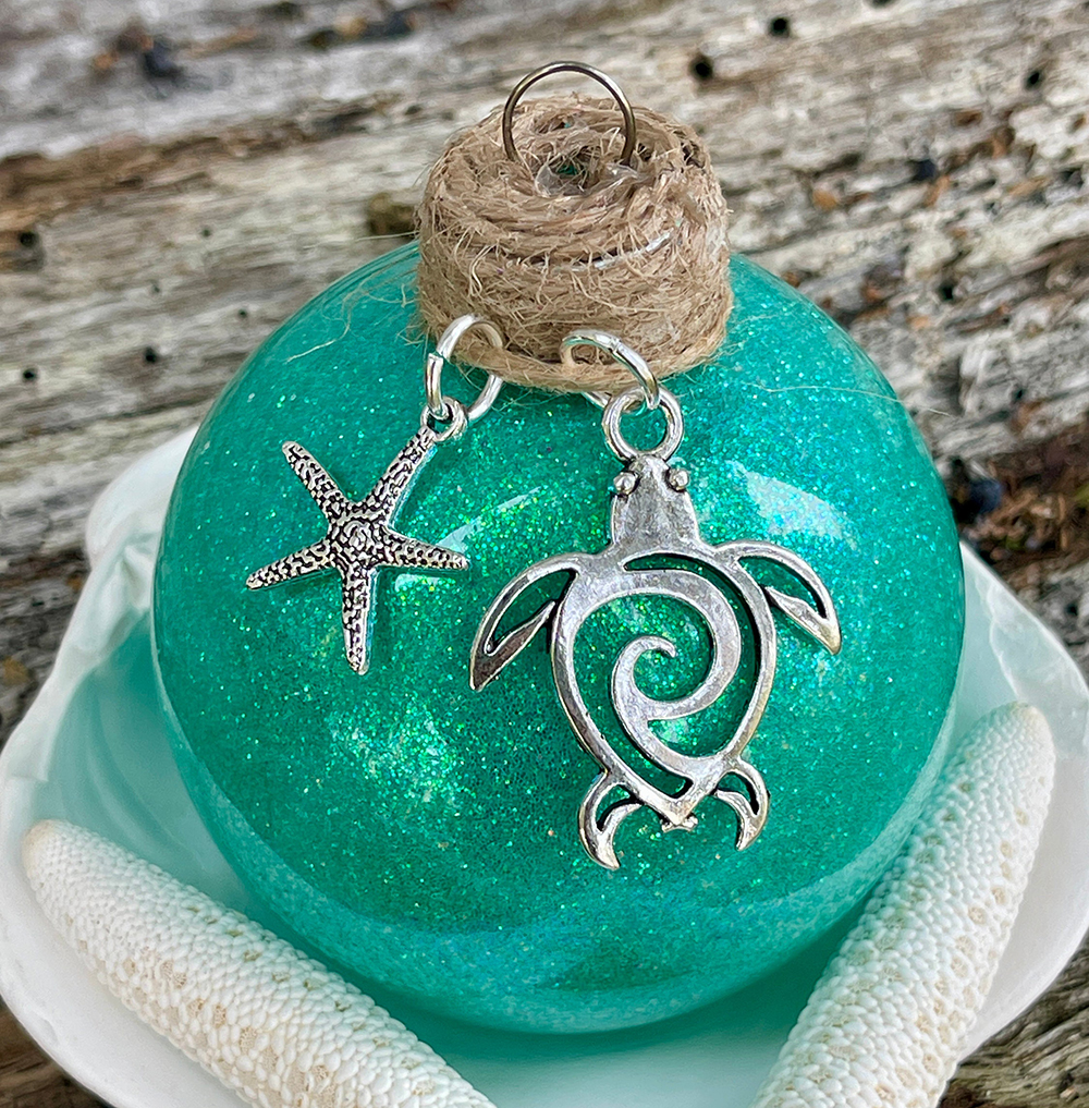 Beach Glittered Glass Ornament
