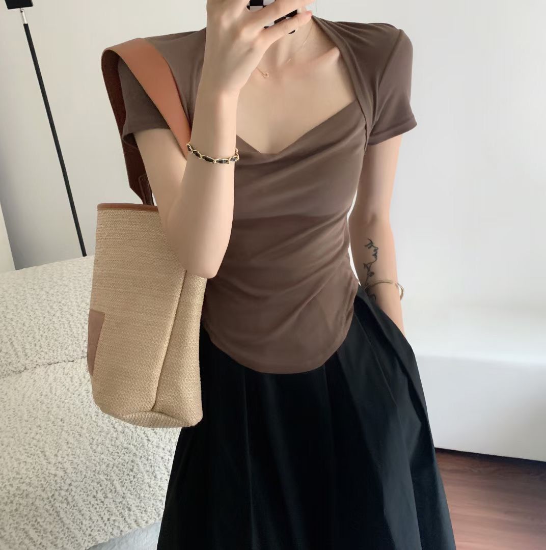 Square Collar Short Sleeve Women's Blouse