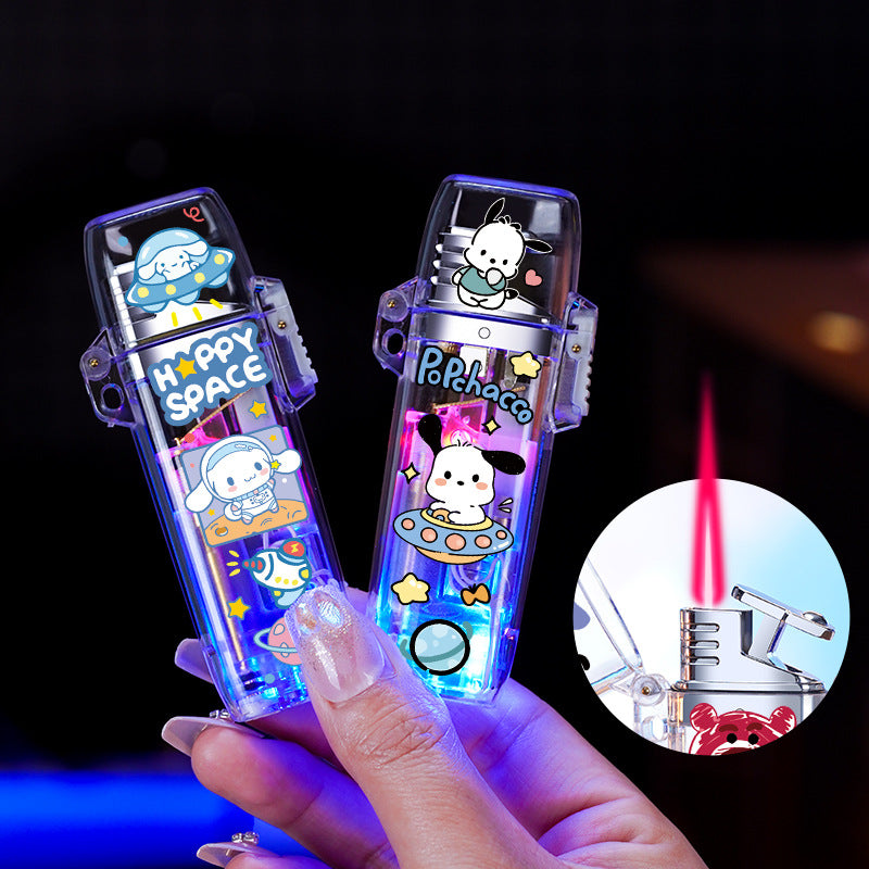 Sanrio cute luminous cartoon lighter, pink flame refillable windproof lighter