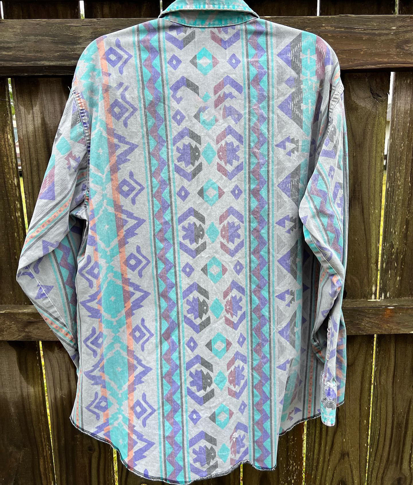 Men's Western Vintage Casual Gray Printed Long Sleeve Shirt