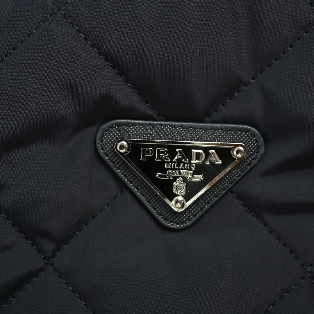 Prada 24Fw corduroy collar triangle logo diamond quilted jacket