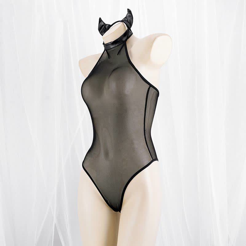 Little Devil Mesh See Through Sexy Jumpsuit Lingerie Set