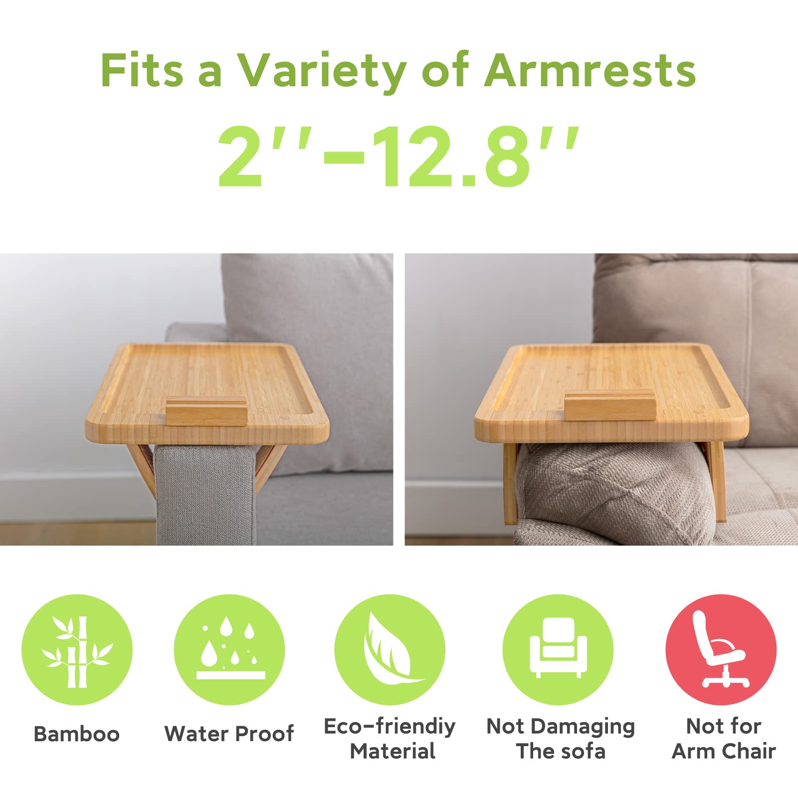 Foldable Couch Tray, Bamboo Sofa Clip on Side Table