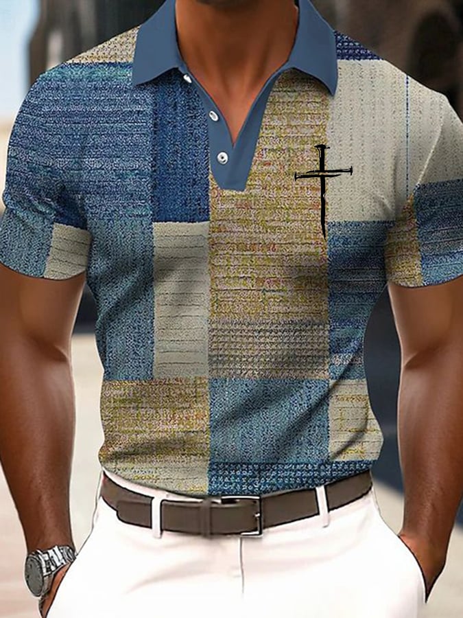 Men's Casual Faith Retro Texture Color Matching Polo